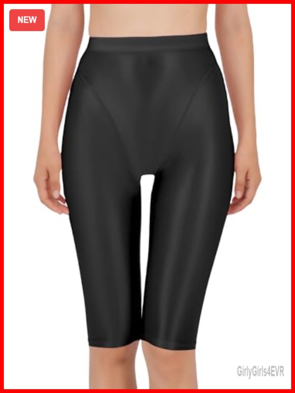 Women's Shiny High Waisted Knee Length Biker Shorts